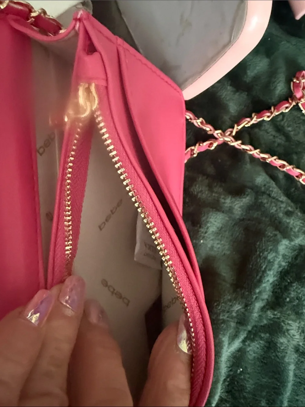 bebe Quilted Crossbody Bag in Hot Pink with Gold Chain